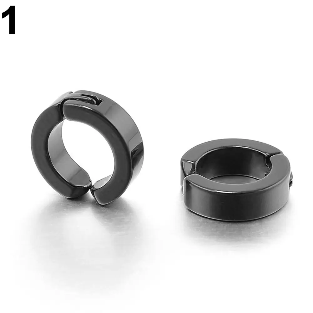 2pc Punk Women Men Small Huggie Earrings Gold Color Black Blue Stainless Steel Round Smooth Circle Hoop Earrings Jewelry