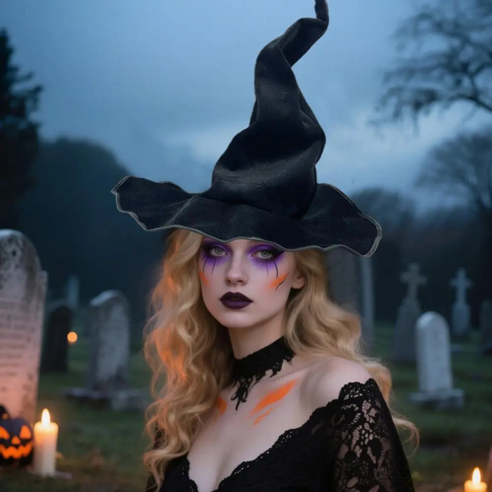 Masquerade Witch Hat Velvet Witch Hat for Halloween Decor Stage Shows Festive Ambience Enhancer Versatile Accessory for A Spooky