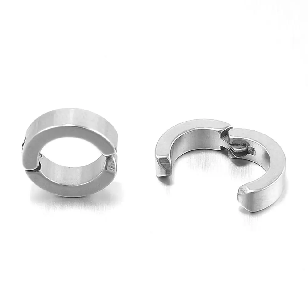 2pc Punk Women Men Small Huggie Earrings Gold Color Black Blue Stainless Steel Round Smooth Circle Hoop Earrings Jewelry