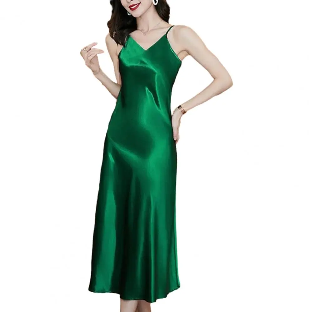 Women Summer Yellow Stain V Neck Sling Dress Elegant Sleeveless Loose Maxi Robes 2025 New Ladies Party Holiday Dresses