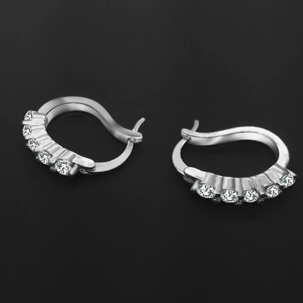 Women Cubic Zirconia Inlaid Silver Plated U Shape Ear Stud Earrings Cubic Zirconia Cuff Earrings Huggie Studs