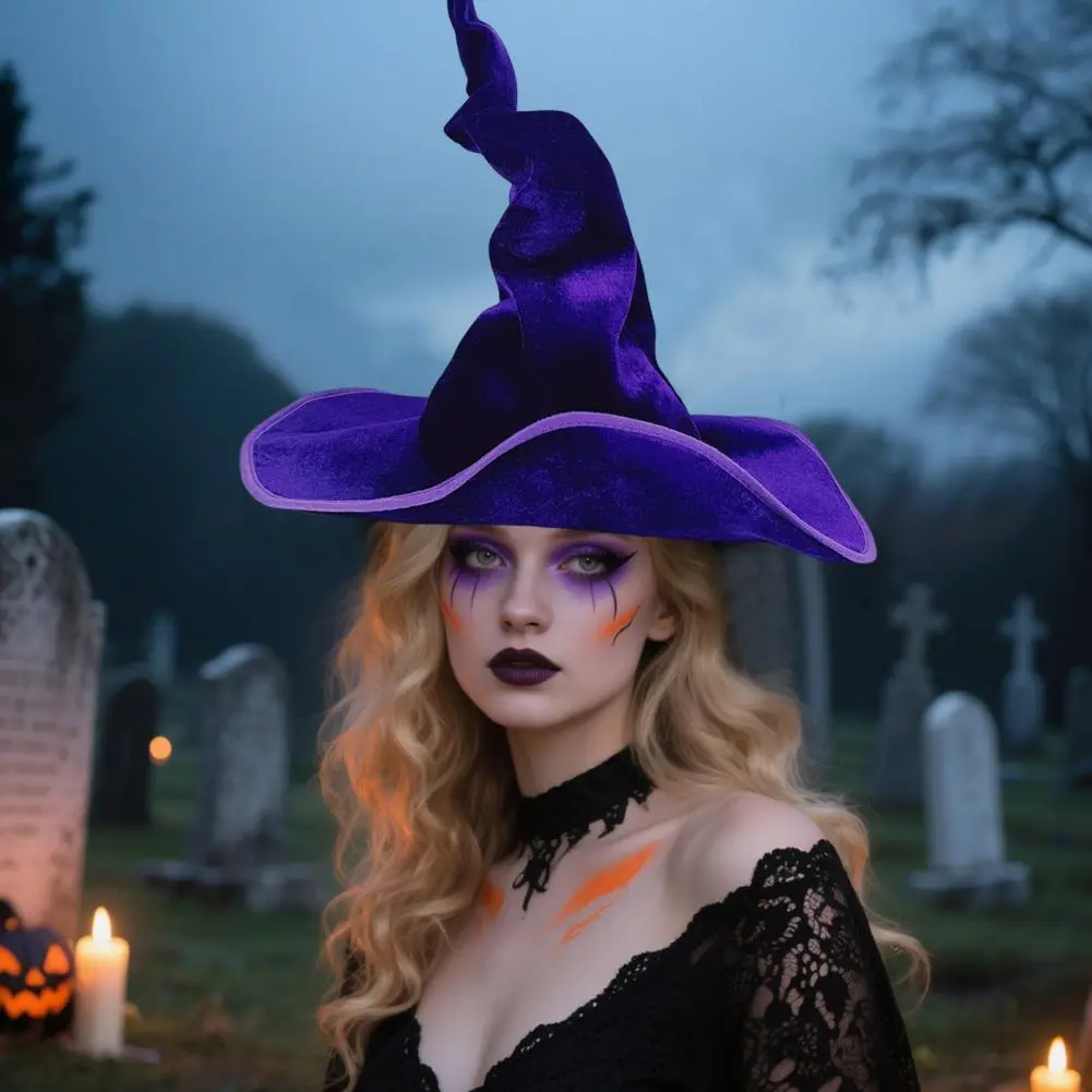 Masquerade Witch Hat Velvet Witch Hat for Halloween Decor Stage Shows Festive Ambience Enhancer Versatile Accessory for A Spooky