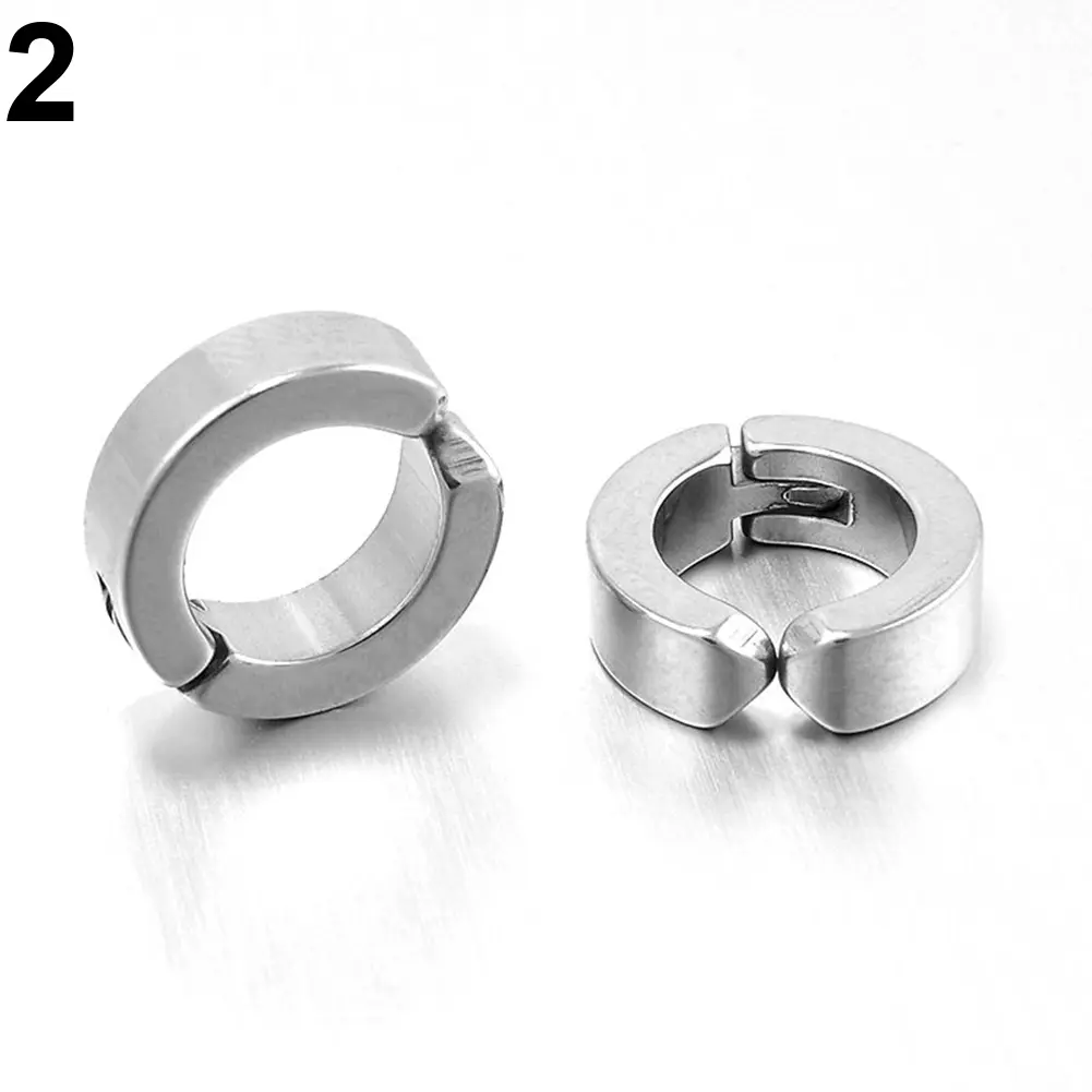 2pc Punk Women Men Small Huggie Earrings Gold Color Black Blue Stainless Steel Round Smooth Circle Hoop Earrings Jewelry