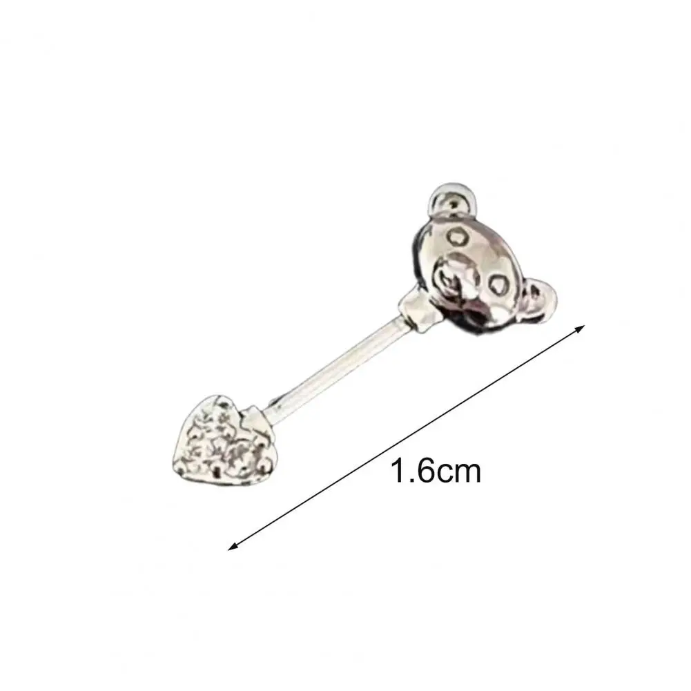 Club Earrings Cartoon Bear Heart Shape Cubic Zirconia Stud Earrings for Club Parties Shiny Cartilage Earrings Nose Ring Set