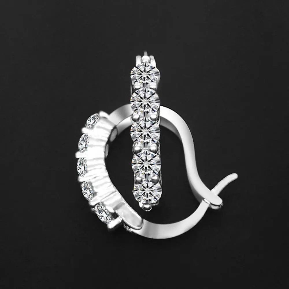 Women Cubic Zirconia Inlaid Silver Plated U Shape Ear Stud Earrings Cubic Zirconia Cuff Earrings Huggie Studs