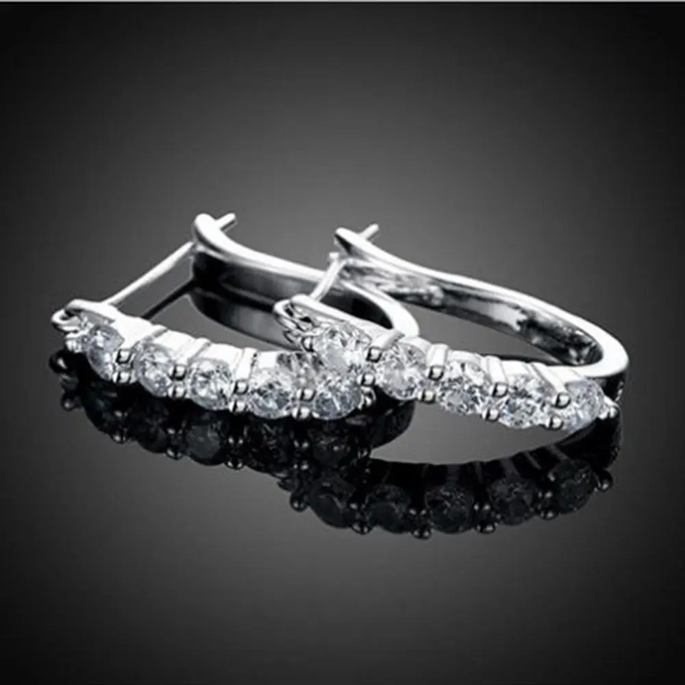 Women Cubic Zirconia Inlaid Silver Plated U Shape Ear Stud Earrings Cubic Zirconia Cuff Earrings Huggie Studs