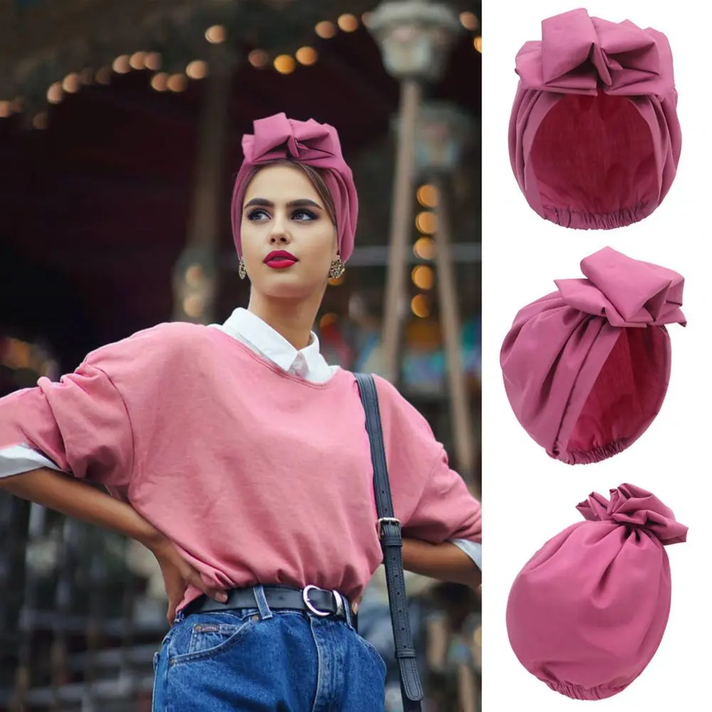 Retro Style Hat Stylish Retro Turban Hat with Flower Decor Solid Color Breathable Wind-proof Design for Women Wear Accessory