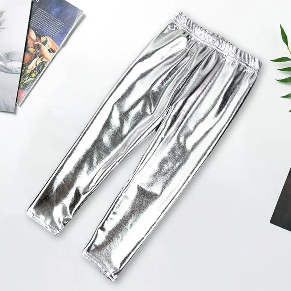 Children Girls Leggings Shiny Gold Silver Long Boys Punk Pants Autumn Spring Kids Pants Leggins