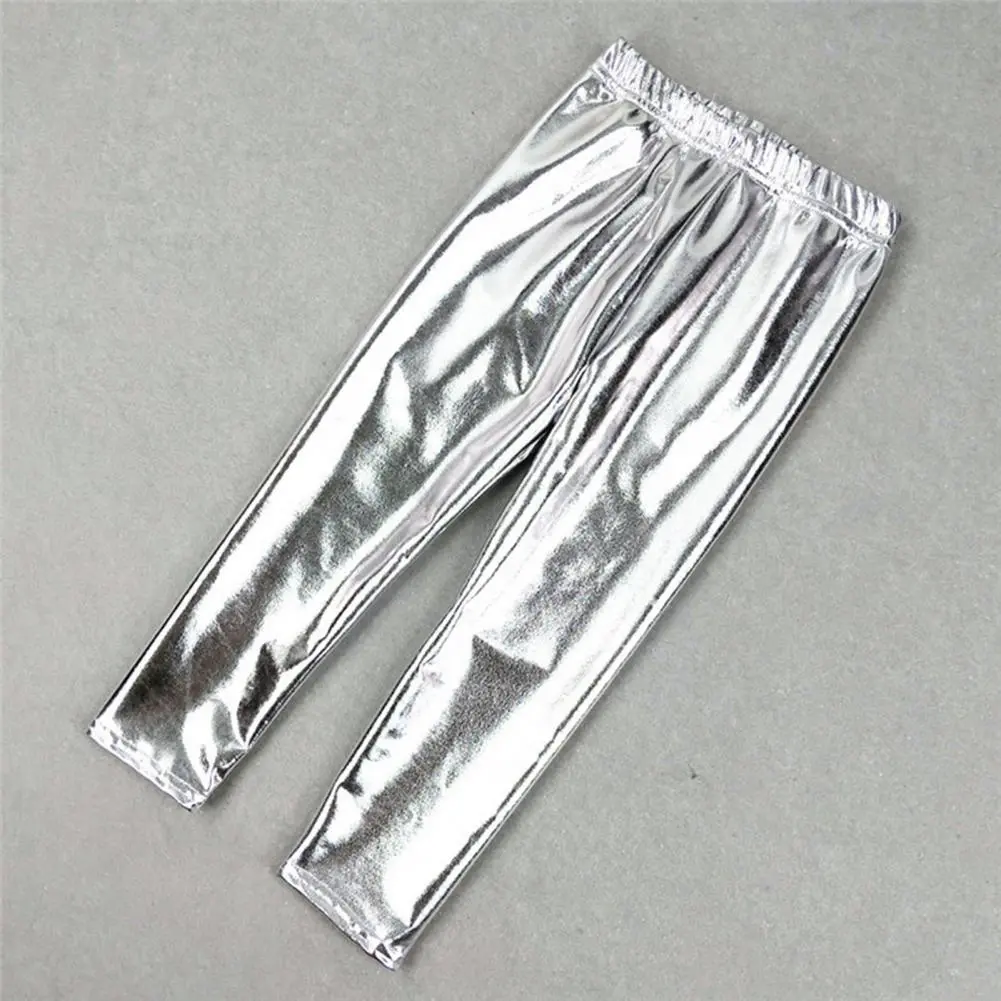 Children Girls Leggings Shiny Gold Silver Long Boys Punk Pants Autumn Spring Kids Pants Leggins