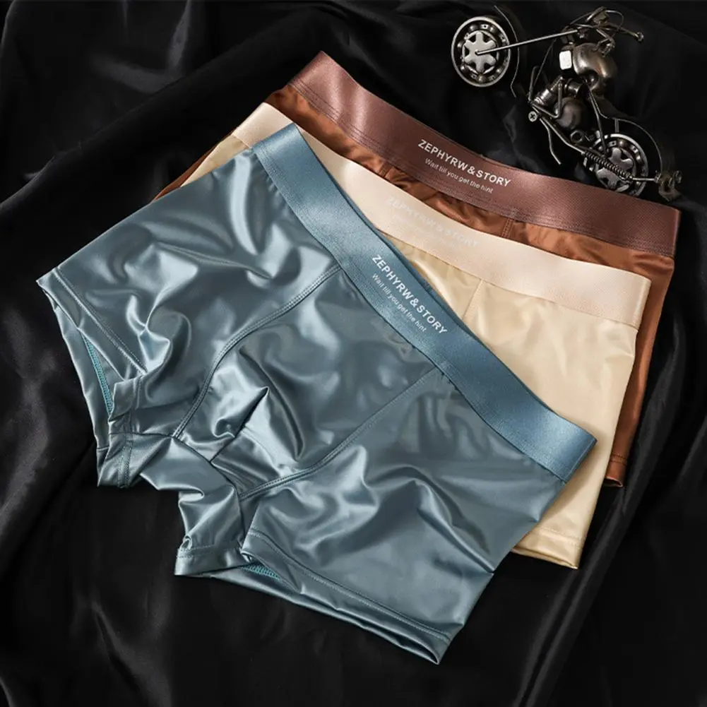 Luxury Ice Silk Satin-like Boxers Summer Smooth Cool Solid Men's Underpants Breathable Mesh Crotch Panties Underwear