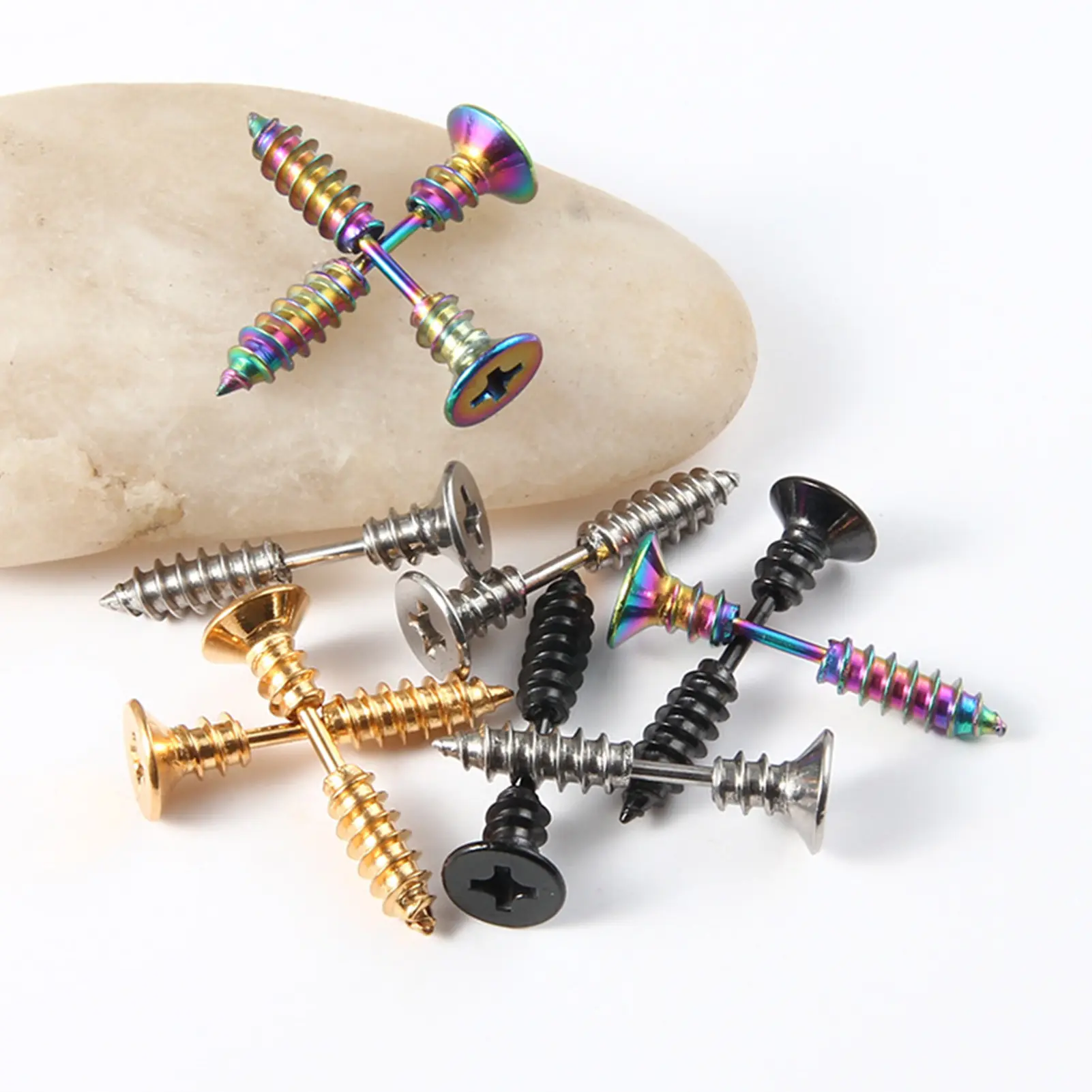 2Pcs Women Men Earrings Stainless Steel Piercing Nail Screw Stud Earrings Punk Rock Helix Ear Piercings Spiral Jewelry