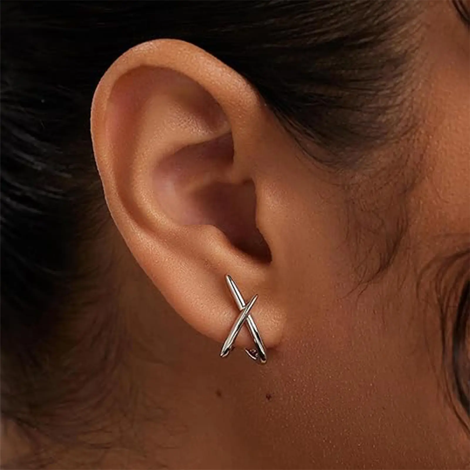 Fashion Silver Color Cross Stud Earrings for Women Girls Korean Dainty Simple Minimalist Lady Earrings Jewelry Gifts