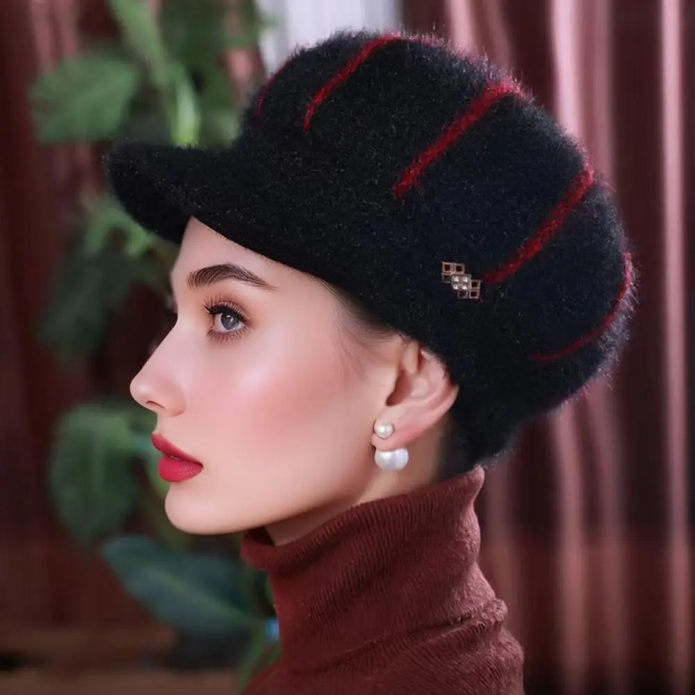 Women Velvet Knit Hat Cozy Velvet Cap with Visor for Elderly Women Soft Knit Winter Hat for Middle-aged Ladies Warm for Weather