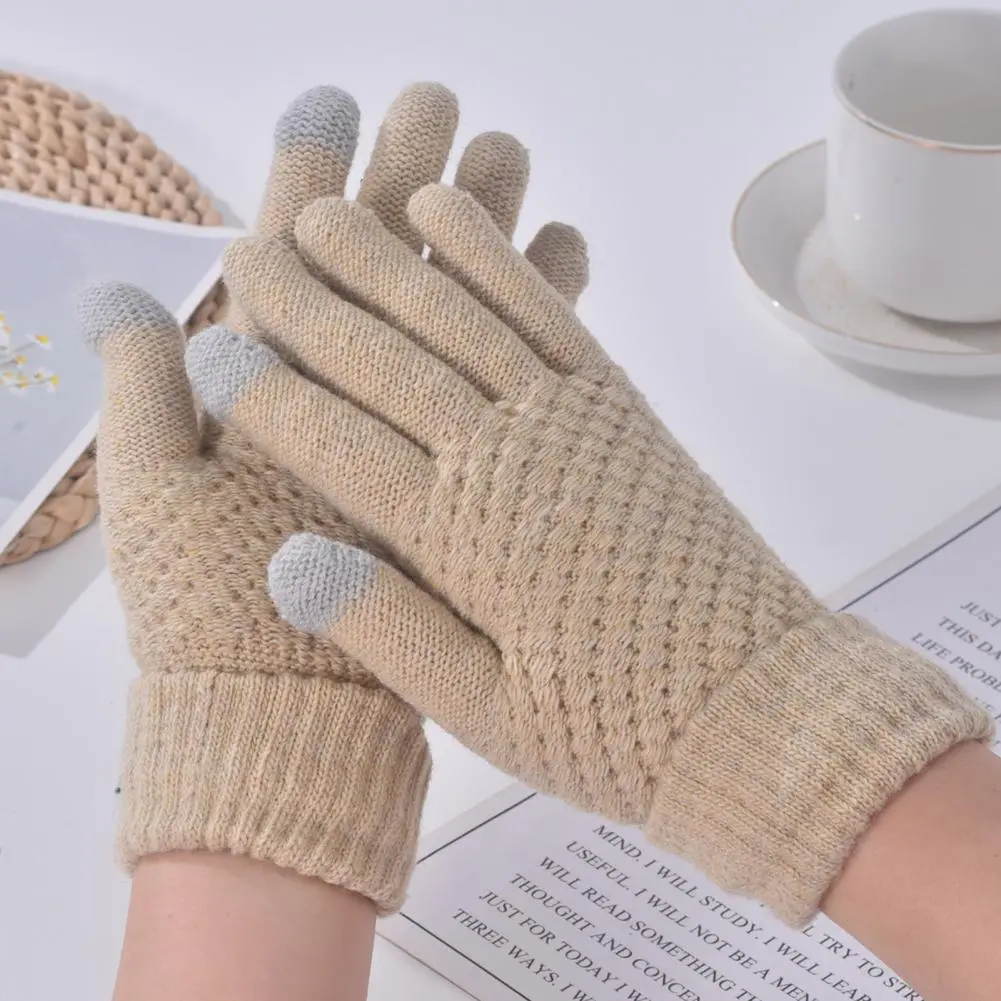 Touchscreen Compatible Gloves Women's Thermal Knit Fleece Lined Winter Gloves Touch Screen Elastic Warm for Cold for Winter