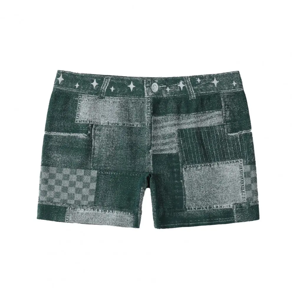 Women's Imitation Denim Shorts Summer Beach Wild Fashion Sexy Mid Waist Elastic Slim Fit Casual Shorts