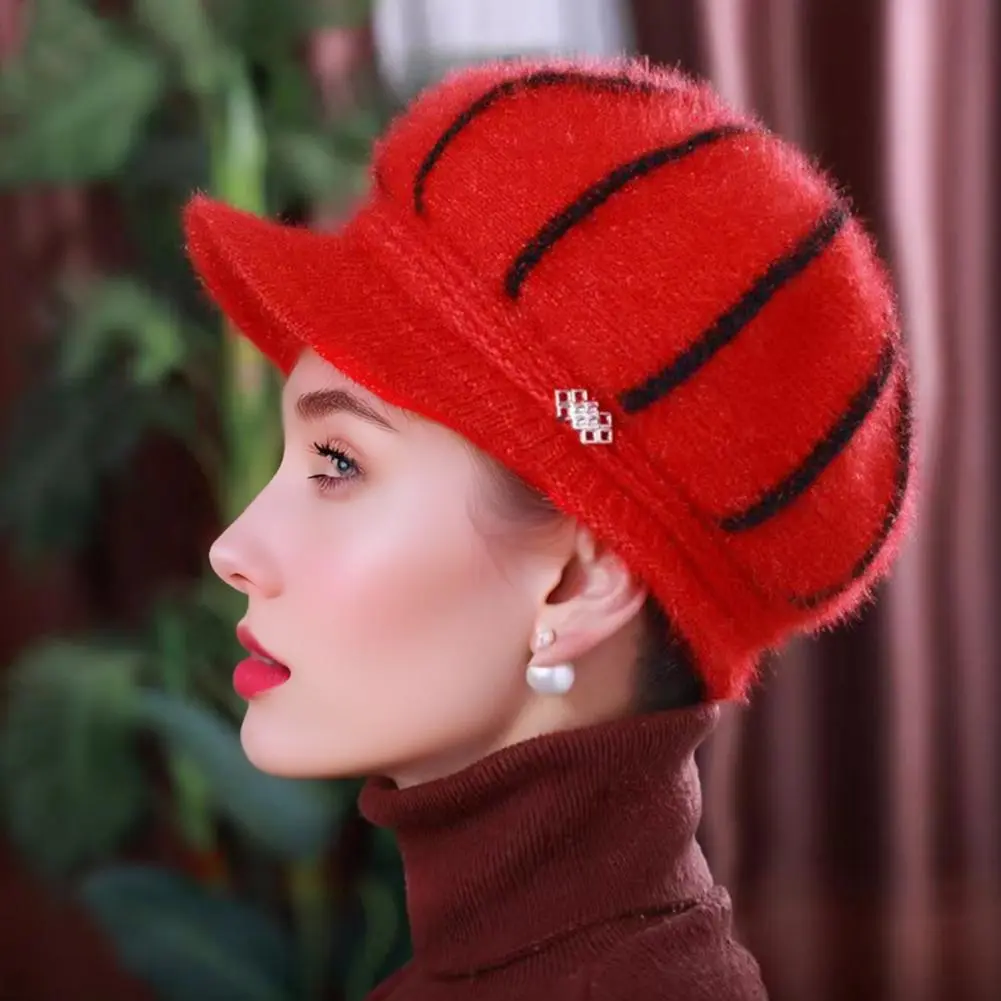 Women Velvet Knit Hat Cozy Velvet Cap with Visor for Elderly Women Soft Knit Winter Hat for Middle-aged Ladies Warm for Weather