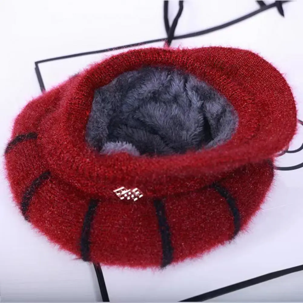 Women Velvet Knit Hat Cozy Velvet Cap with Visor for Elderly Women Soft Knit Winter Hat for Middle-aged Ladies Warm for Weather
