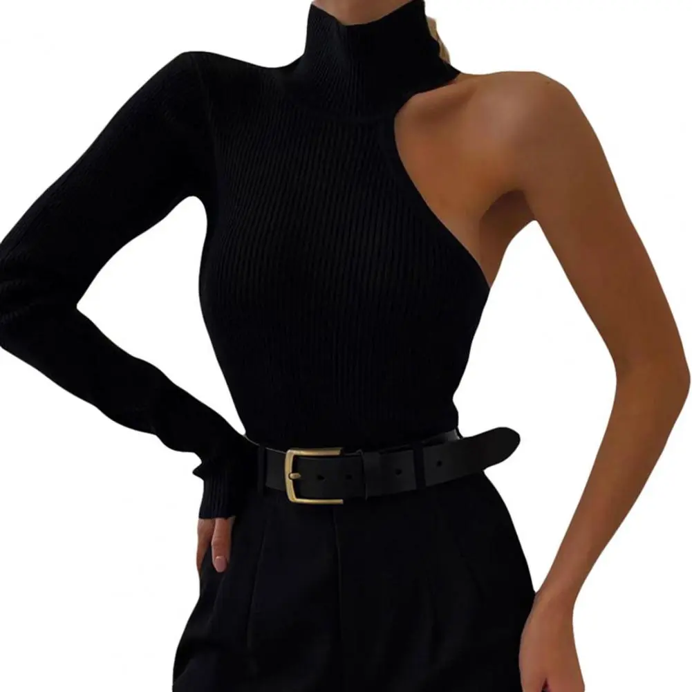 2023 Autumn Hot Sexy One Shoulder Kintted Bodysuit Women Turtleneck Black Bodysuit Ladies Skinny Bodysuit Body Femme