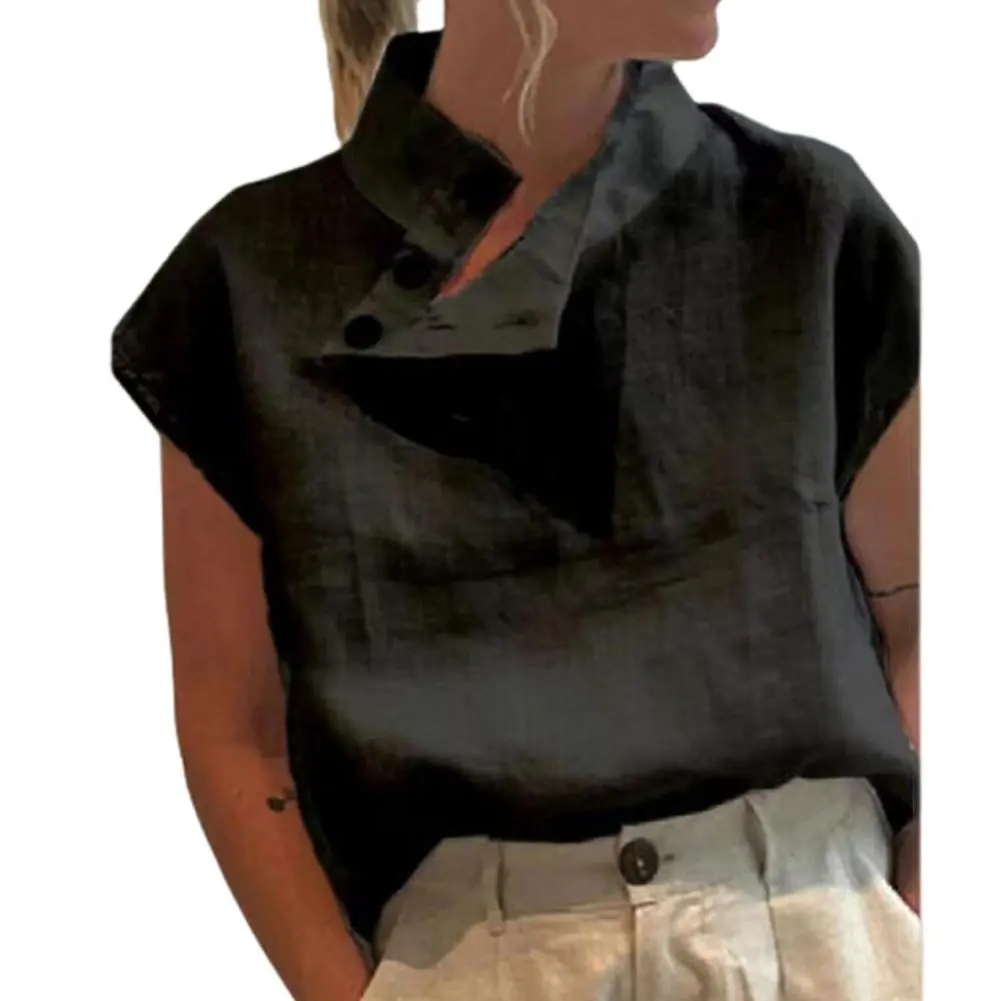 Sleeveless Stand Collar Women Blouse Skin-friendly Solid Color Side Buttons Tunic Top Lady Clothing Plus Size 4XL For Female