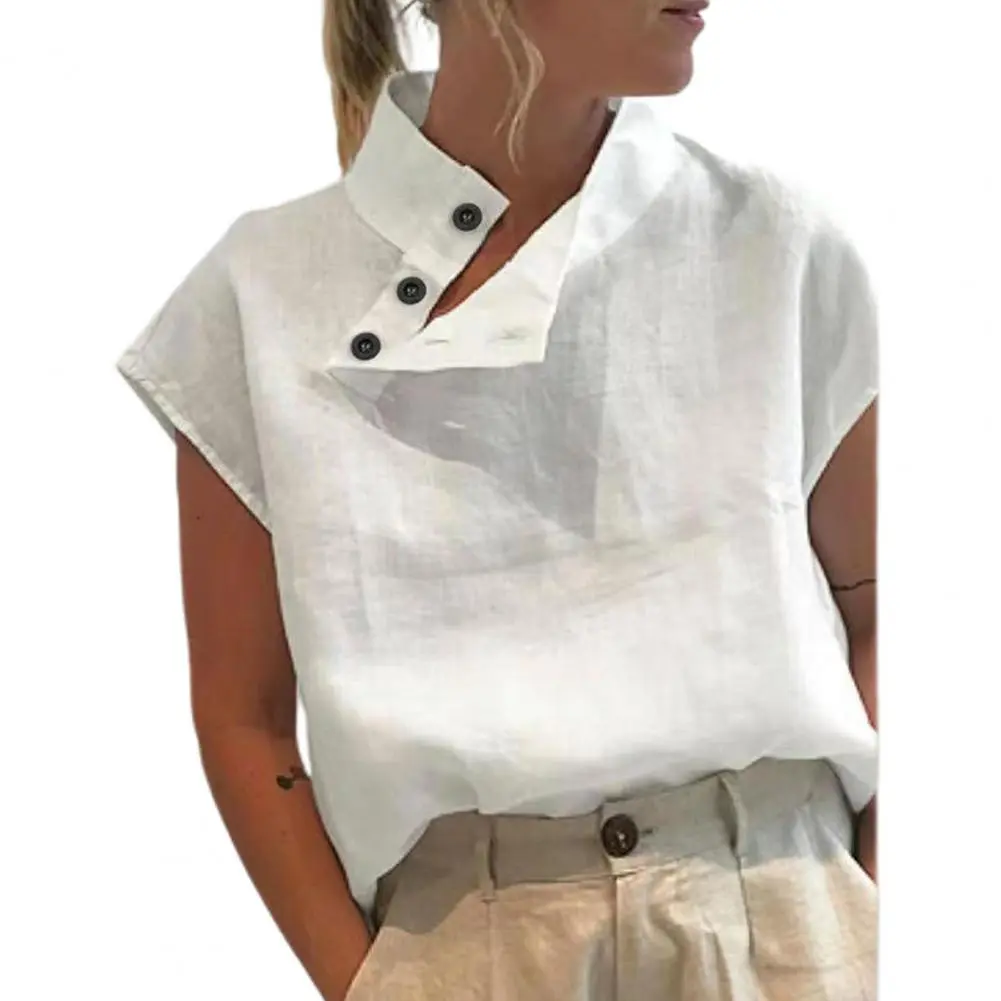 Sleeveless Stand Collar Women Blouse Skin-friendly Solid Color Side Buttons Tunic Top Lady Clothing Plus Size 4XL For Female