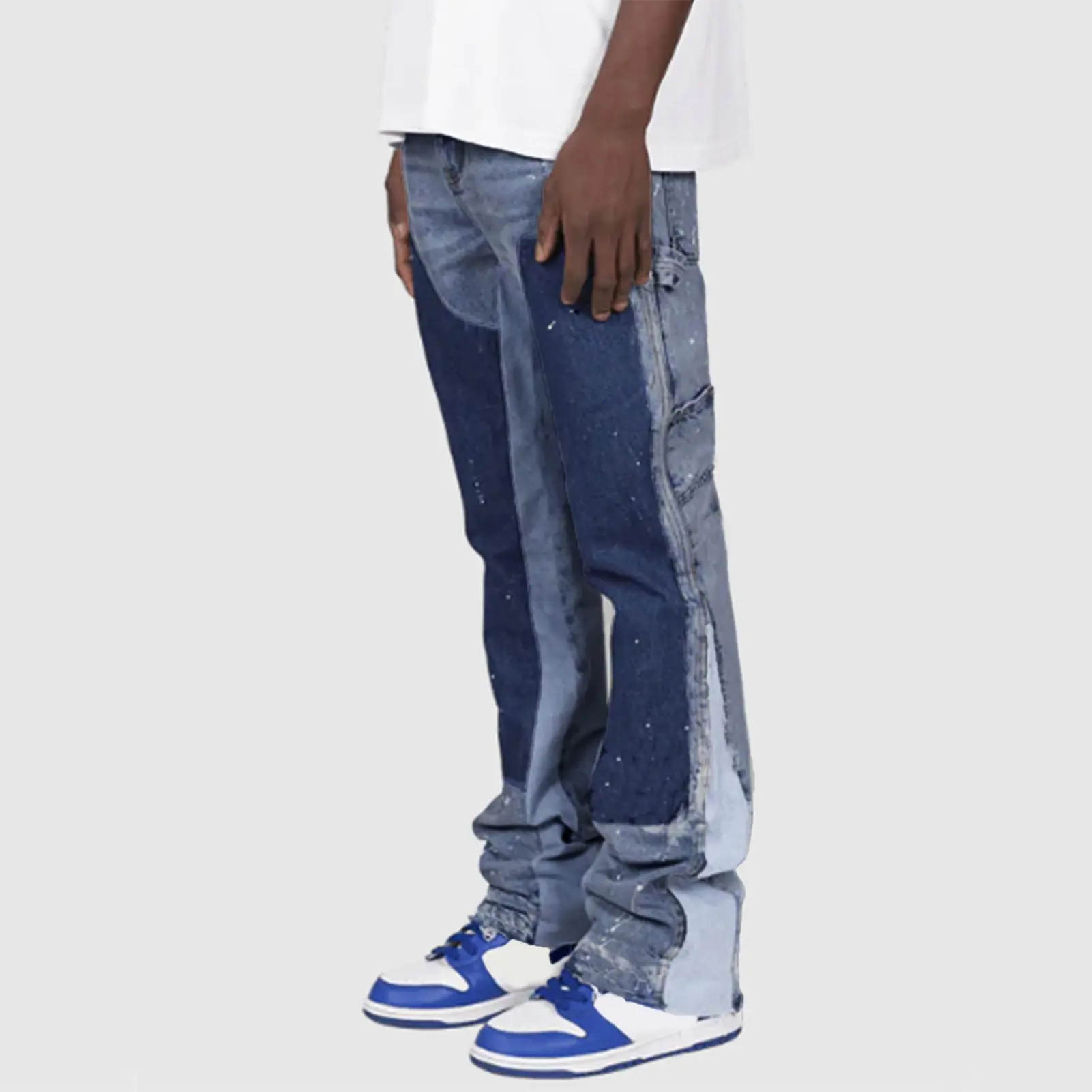 Men's Flared skinny grey jeans, Patchwork and simple design, suitable for daily wear in all seasons