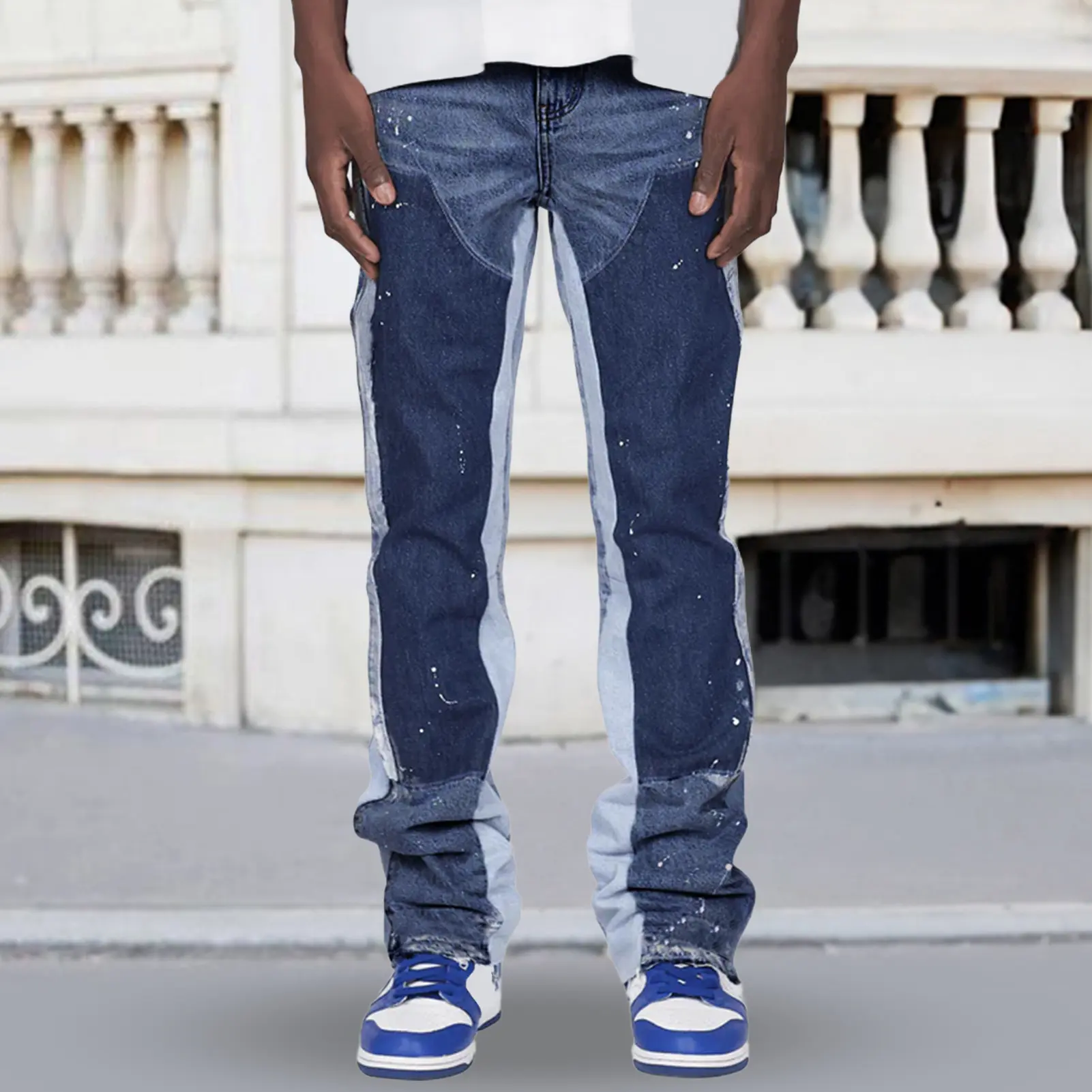 Men's Flared skinny grey jeans, Patchwork and simple design, suitable for daily wear in all seasons