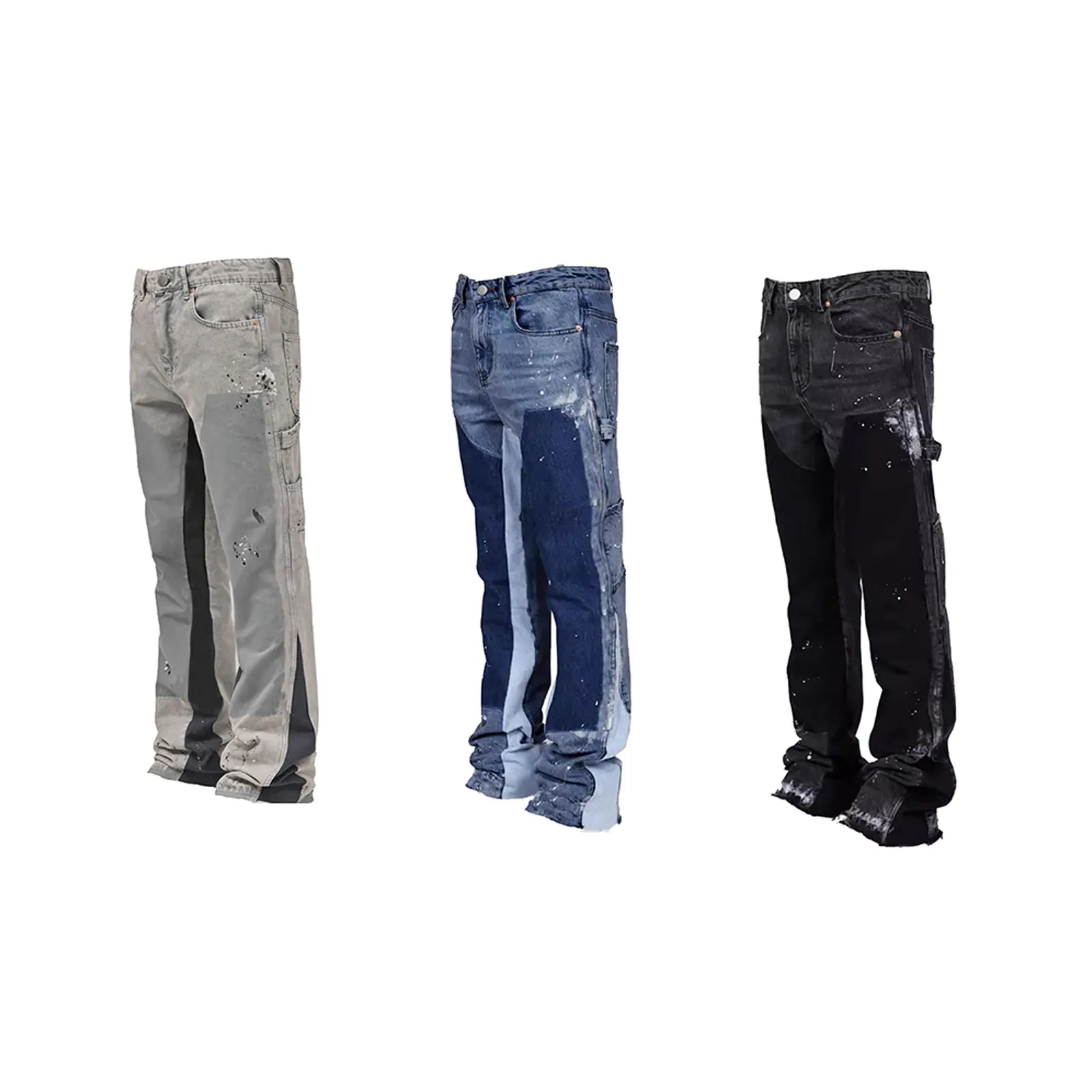 Men's Flared skinny grey jeans, Patchwork and simple design, suitable for daily wear in all seasons