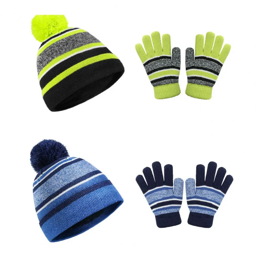 Children Weather Set Cozy Winter Kids Hat Gloves Set with Pompom Thick Fleece Lined Accessories for Weather for Boys for Kids