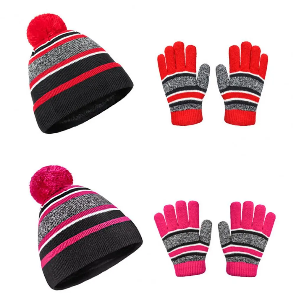 Children Weather Set Cozy Winter Kids Hat Gloves Set with Pompom Thick Fleece Lined Accessories for Weather for Boys for Kids