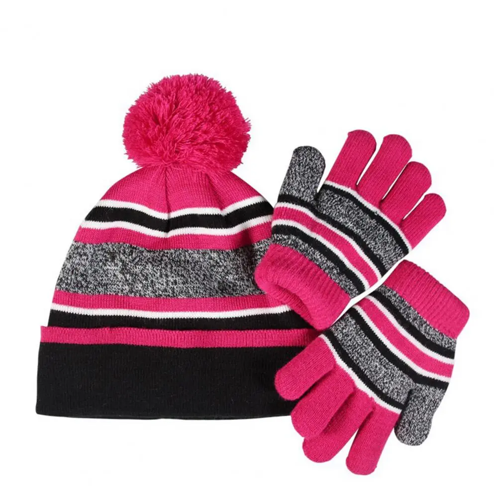 Children Weather Set Cozy Winter Kids Hat Gloves Set with Pompom Thick Fleece Lined Accessories for Weather for Boys for Kids