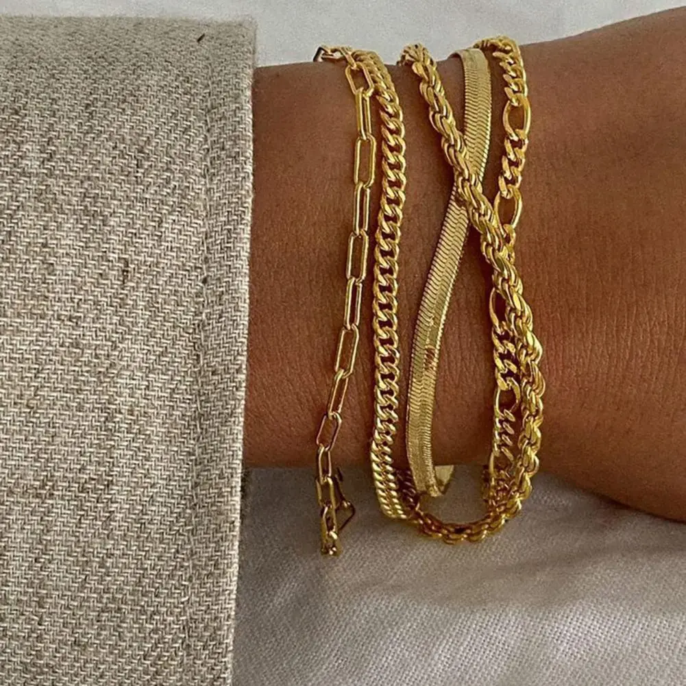 5 Pcs/Set Punk Gold Color Bracelets for Women Streetwear Goth Metal Design Open Bangle Fashion Jewelry Gifts 2025