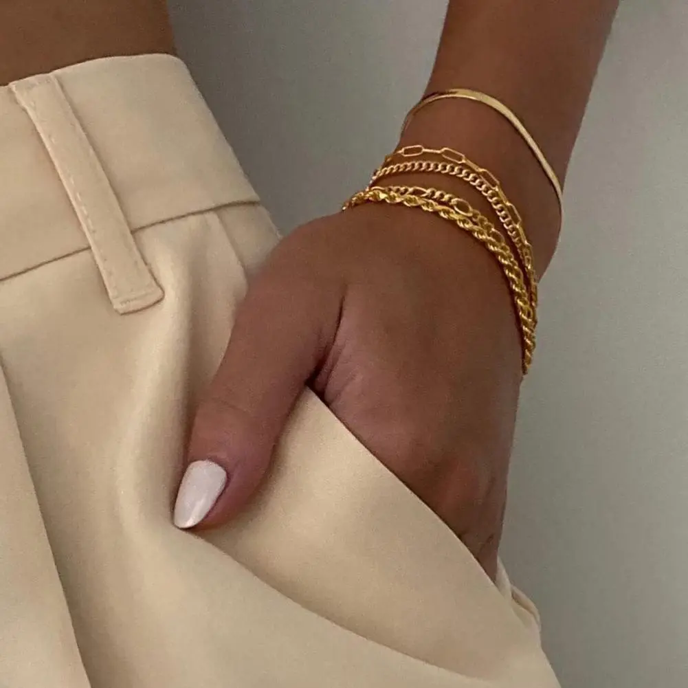 5 Pcs/Set Punk Gold Color Bracelets for Women Streetwear Goth Metal Design Open Bangle Fashion Jewelry Gifts 2025
