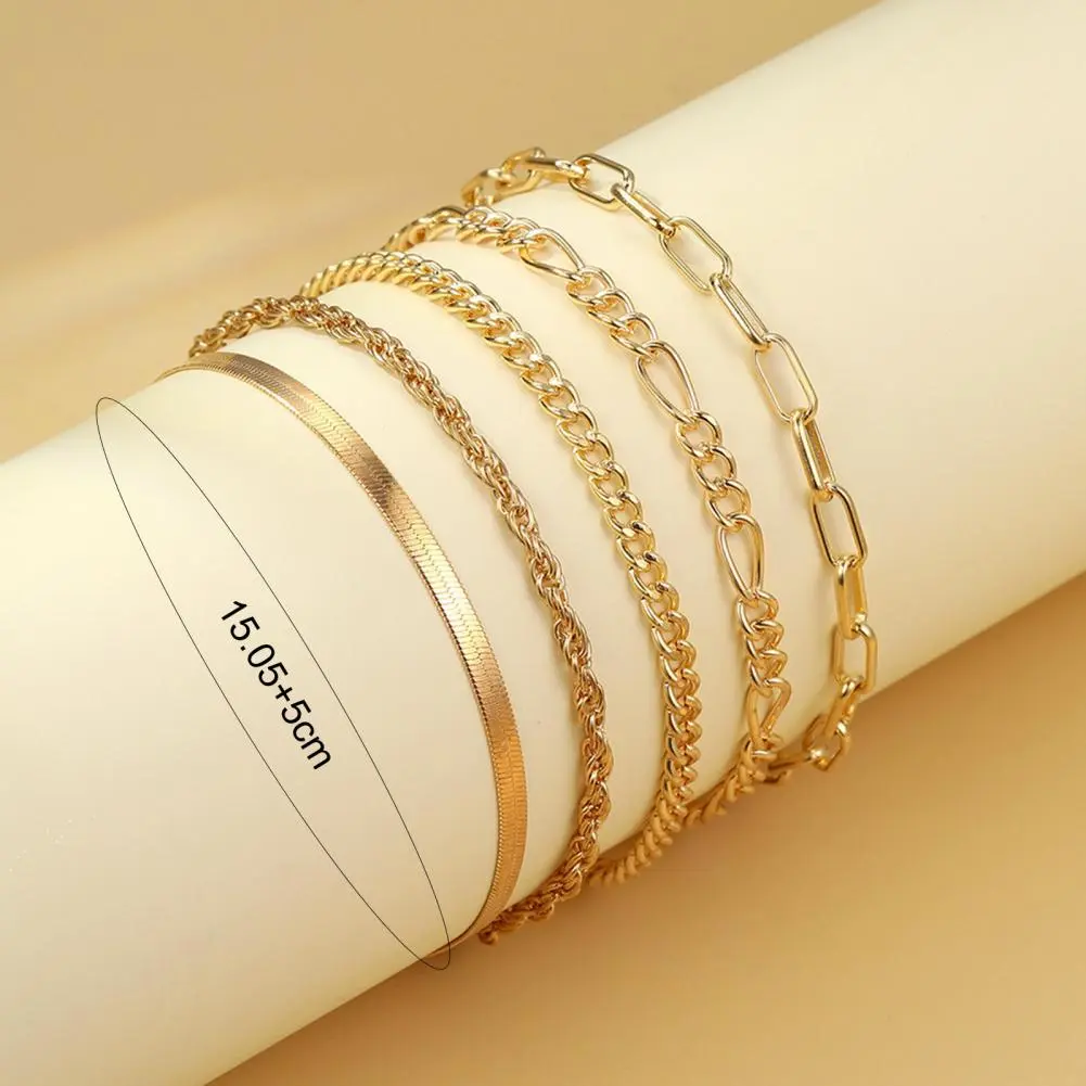 5 Pcs/Set Punk Gold Color Bracelets for Women Streetwear Goth Metal Design Open Bangle Fashion Jewelry Gifts 2025
