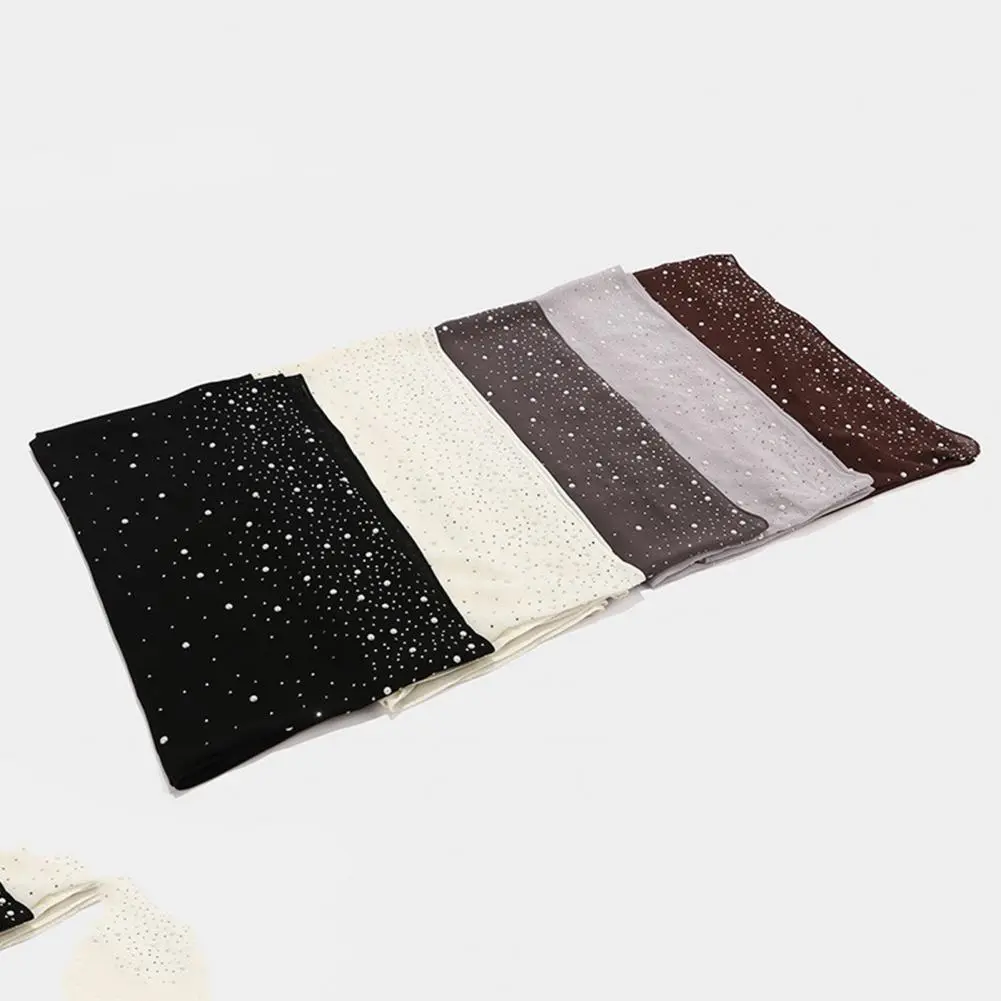 Turban Elegant Imitation Pearl Decor Lightweight Scarf Headwrap for Women Fashionable Solid Color Headscarf Accessory with Hot