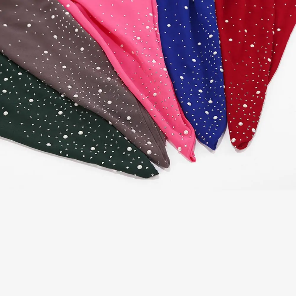 Turban Elegant Imitation Pearl Decor Lightweight Scarf Headwrap for Women Fashionable Solid Color Headscarf Accessory with Hot