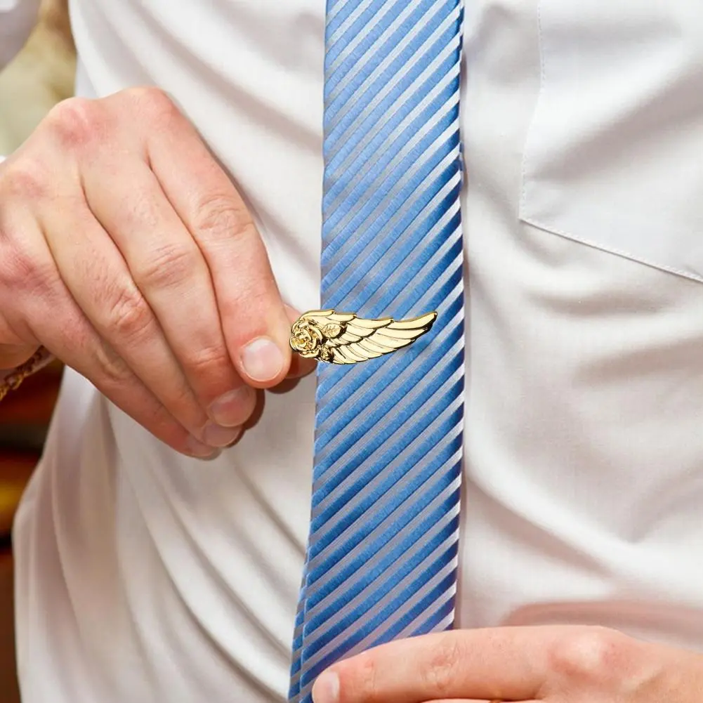 Formal Attire Tie Back Elegant Rose Flower Wing Tie Clip for Men Detachable Lapel Pin for Formal Attire Commuting for Dapper