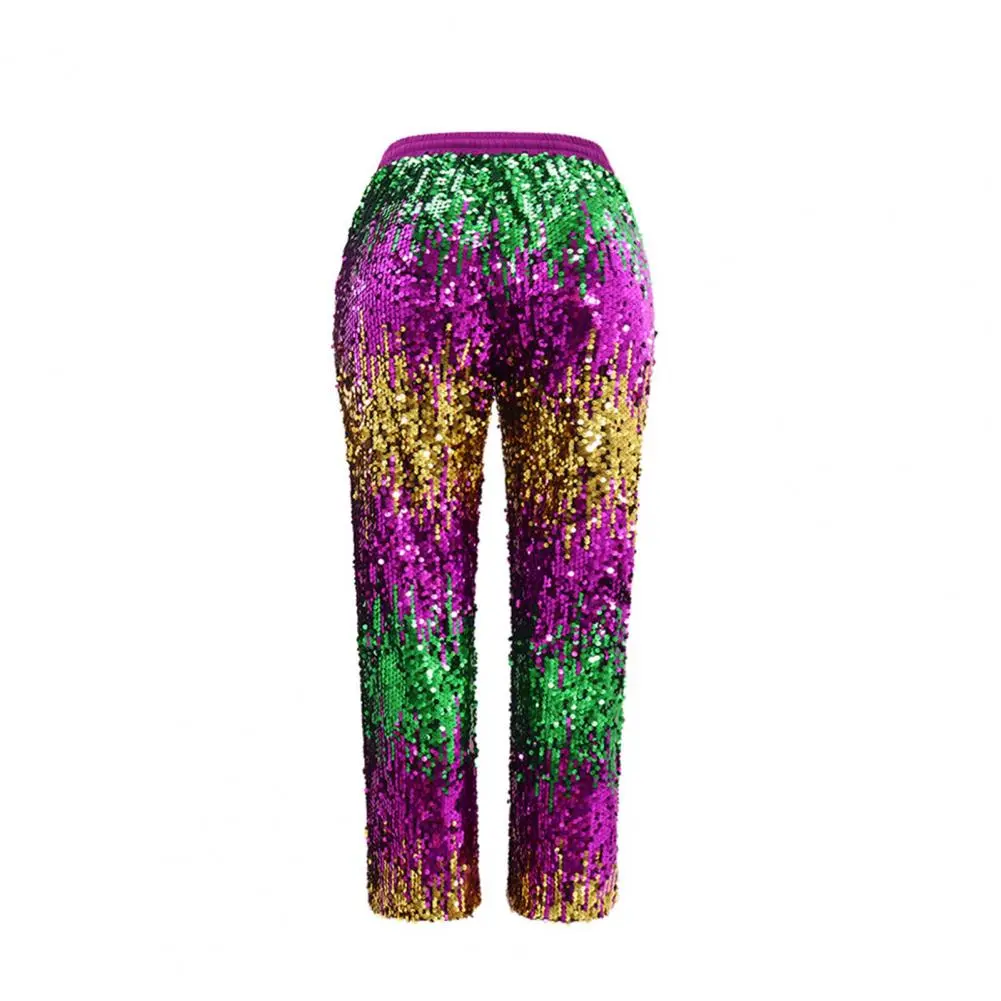 Drawstring Waist Trousers Shiny Sequins Wide Leg Pants for Women with Elastic Waist Adjustable Drawstring Stylish for Vacation