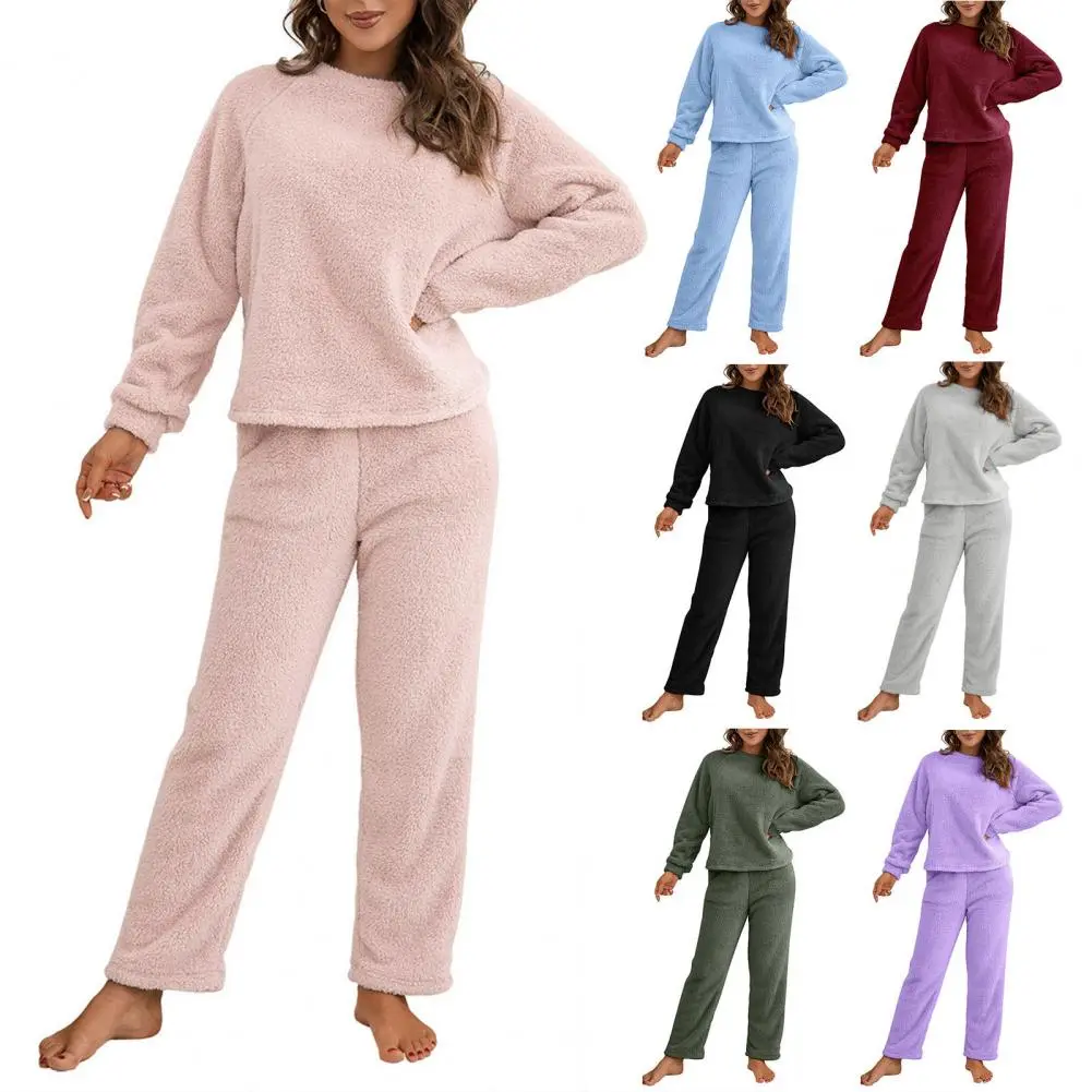 Purple Flannel Women Pajamas Sets Autumn Winter Long Sleeves Long Pants Casual Sleepwears Soft Pijamas Comfy Pyjamas Cozy