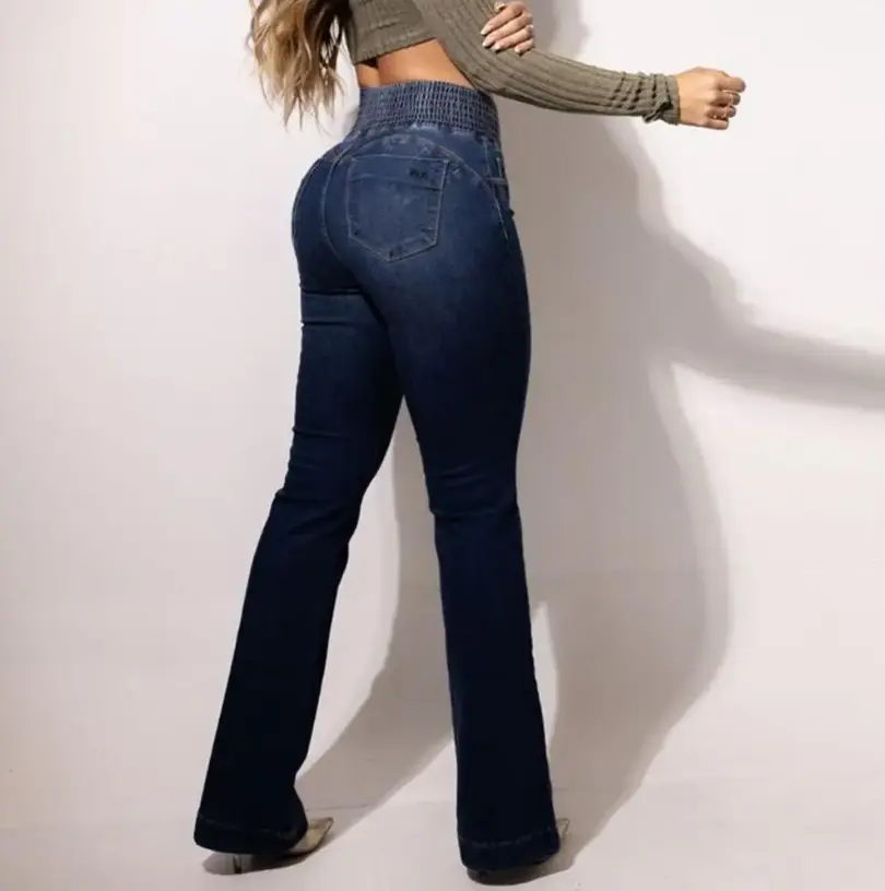 Fashion Slim Casual Vintage Blue Women‘s Jeans Winter American Style Chic Office Ladies Pockets Basic Female Flare Pants