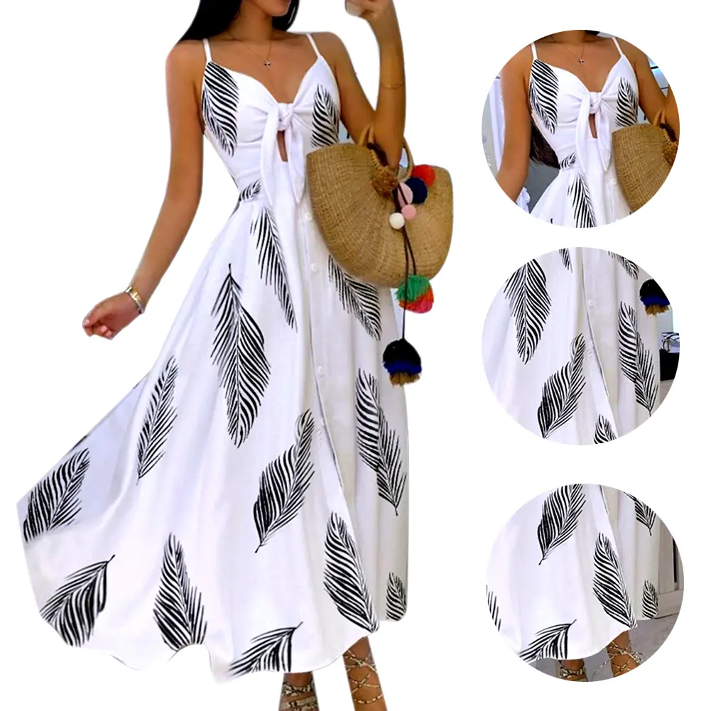 Colorful Flower V-neck Youthful Bohemian Sweet Midi Dress Woman Clothes Chic Fashion Summer Dresses 2025 Large Swing Ski