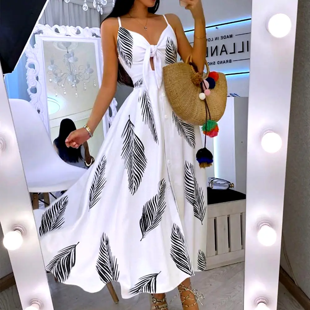 Colorful Flower V-neck Youthful Bohemian Sweet Midi Dress Woman Clothes Chic Fashion Summer Dresses 2025 Large Swing Ski