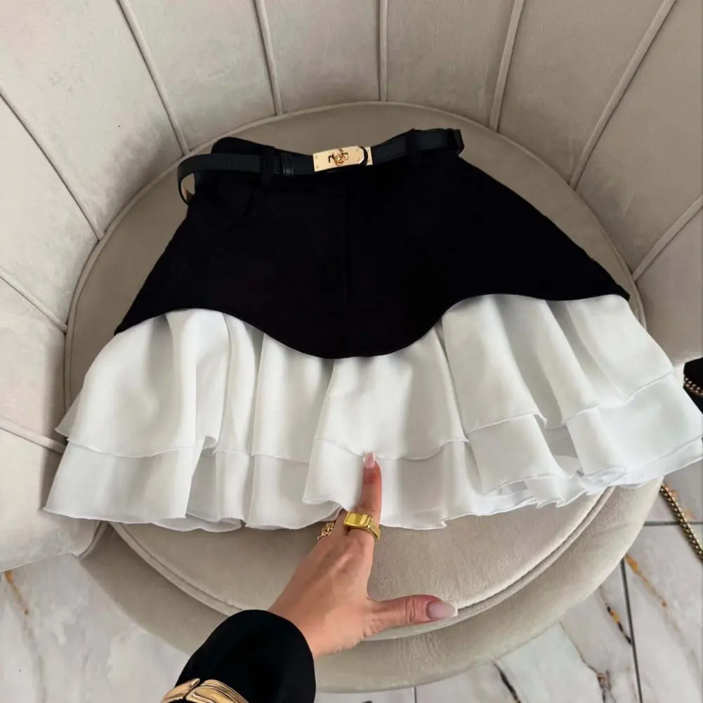 2025 Summer New Style Women's Ruffle Edge Cake Skirt Mini Dress High-Waisted Denim Skirt European And American Cross-Border Desi