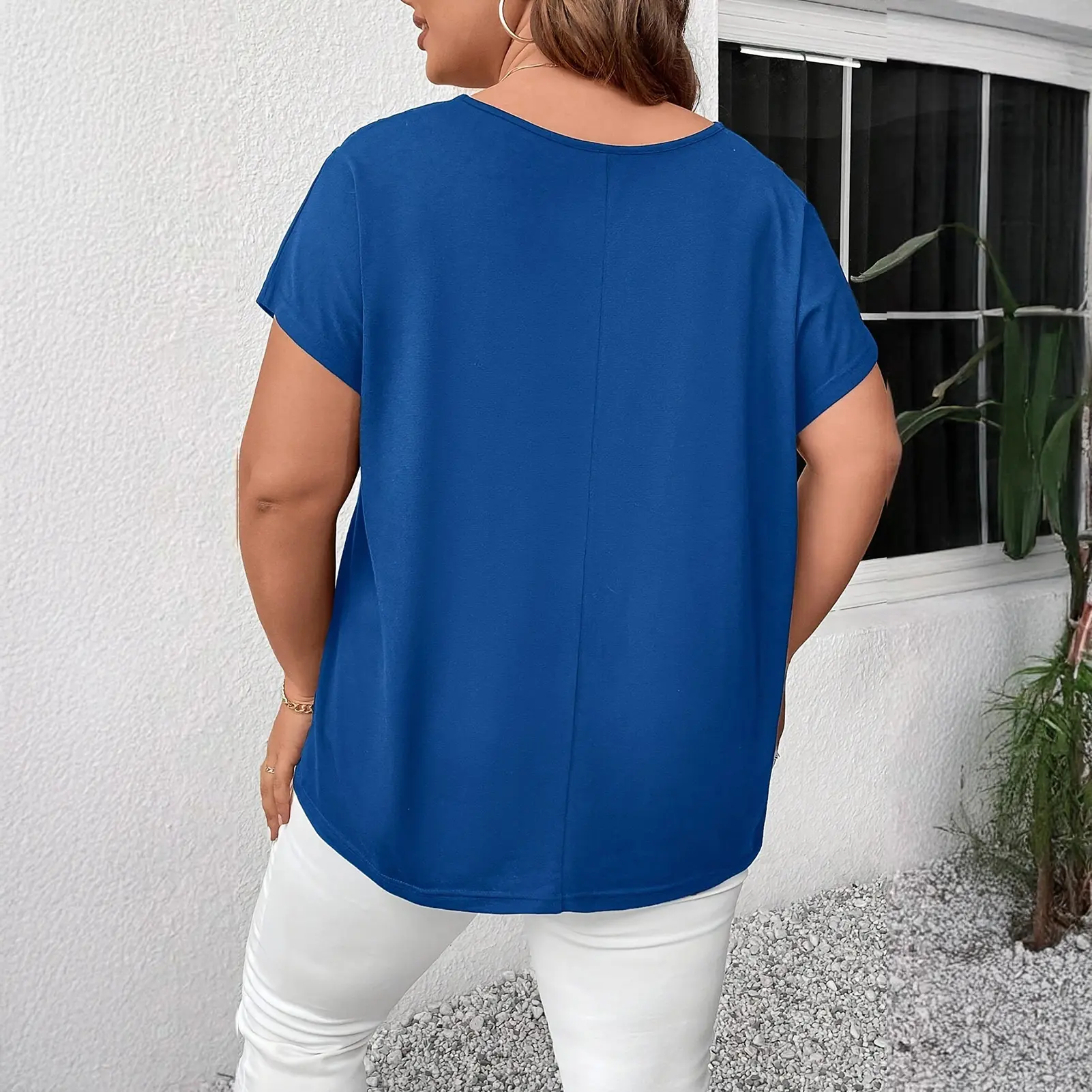 Plus Size Women's Solid Short Sleeve Hollow Out Basic Tunic Tops Summer Ladies Casual T Shirt Tee Blouse Pullover Size XL-4XL