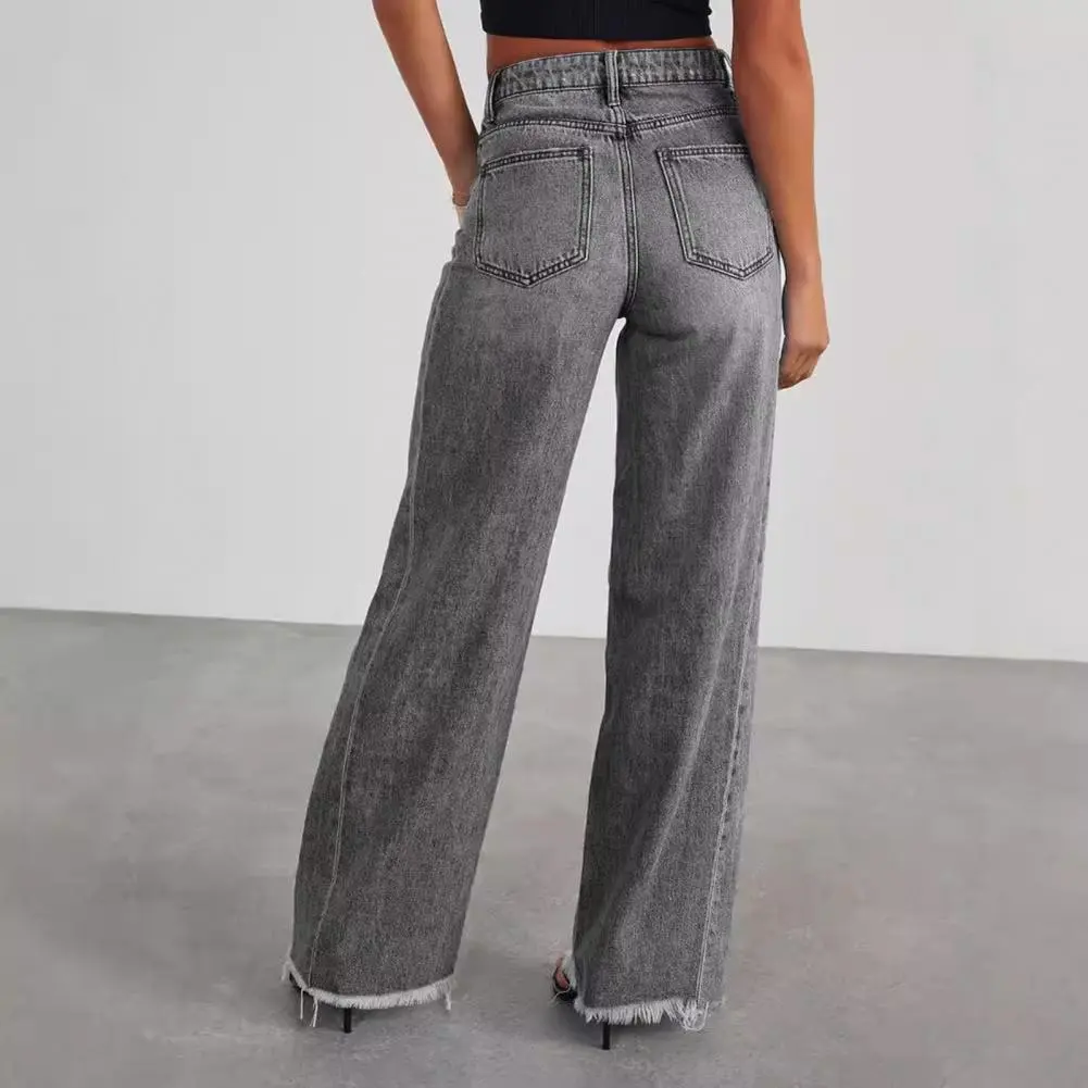 Fashion Retro Blue Jeans Women High Street Baggy Straight Pants High Waisted All in one Slim Pants