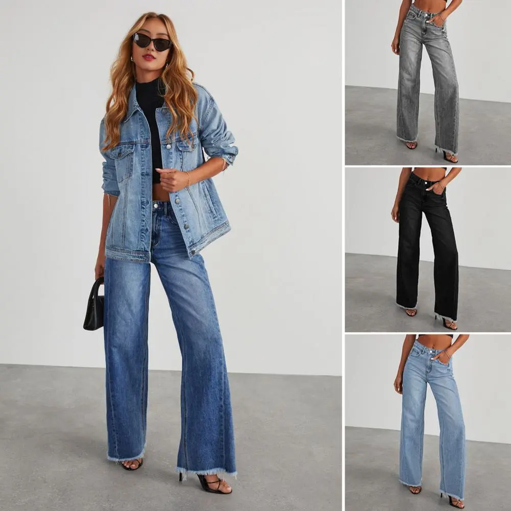 Fashion Retro Blue Jeans Women High Street Baggy Straight Pants High Waisted All in one Slim Pants