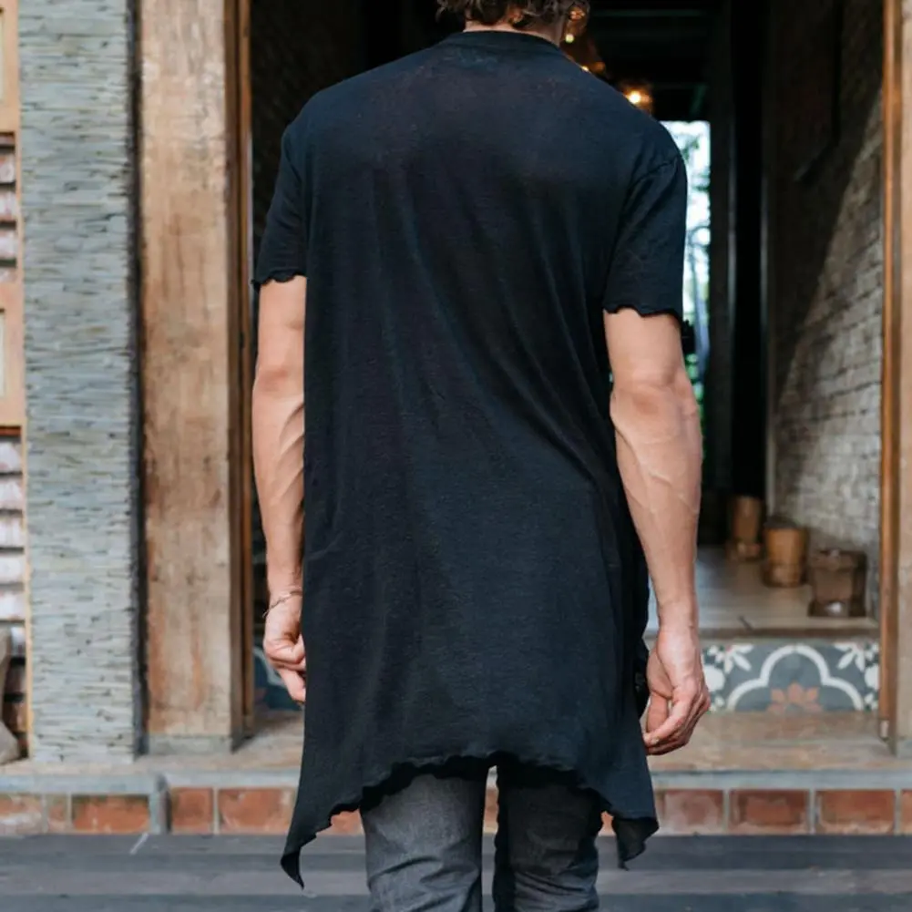 Men Casual V-neck Top Stylish Men's V Neck Irregular Edge T-shirt for Club Daily Wear Short Sleeves Pure Color Loose Fit