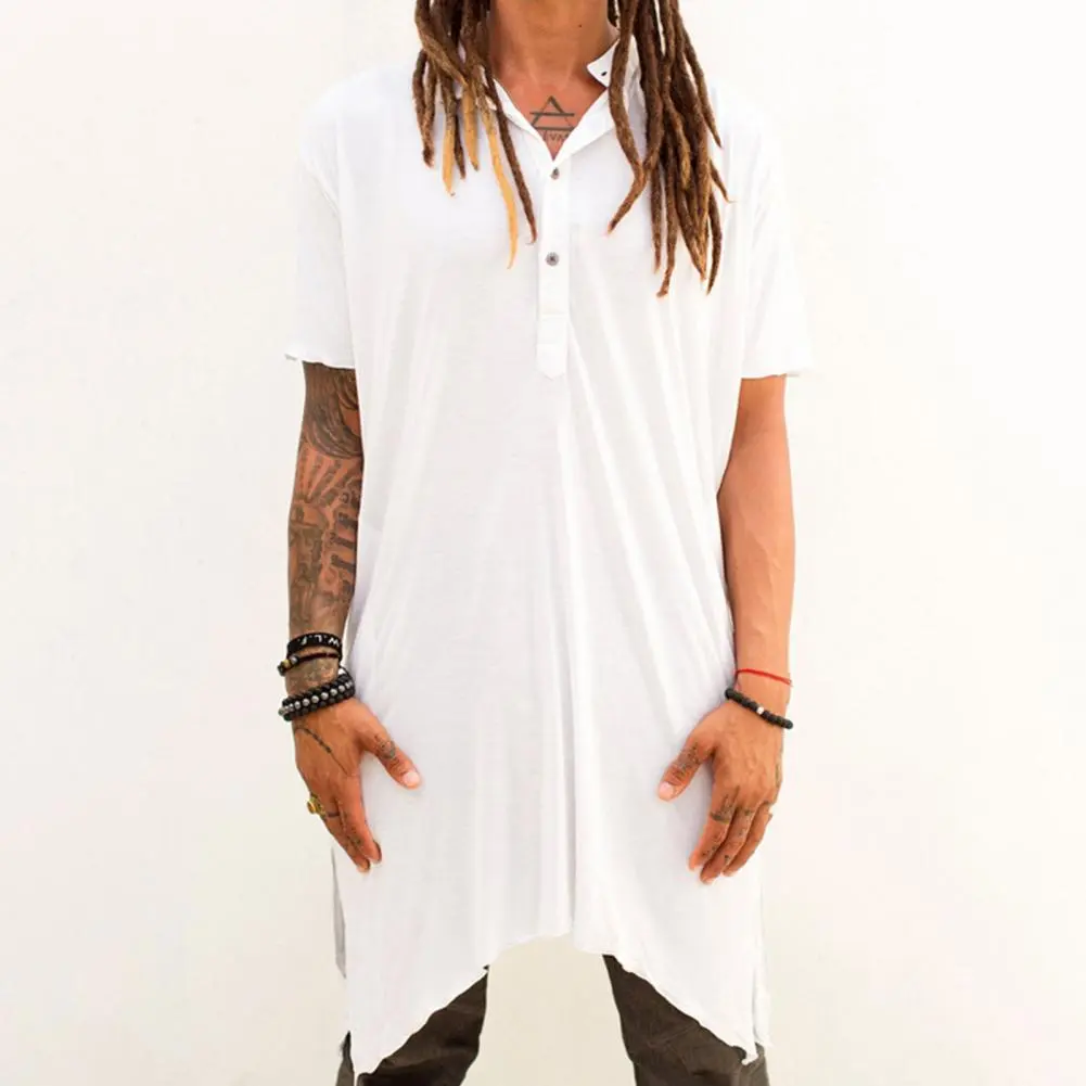 Men Casual V-neck Top Stylish Men's V Neck Irregular Edge T-shirt for Club Daily Wear Short Sleeves Pure Color Loose Fit