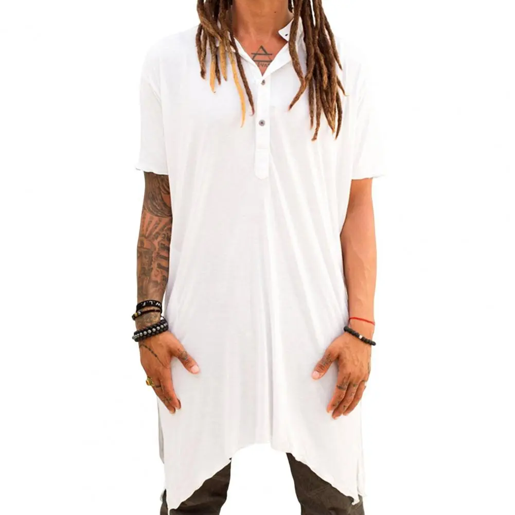 Men Casual V-neck Top Stylish Men's V Neck Irregular Edge T-shirt for Club Daily Wear Short Sleeves Pure Color Loose Fit
