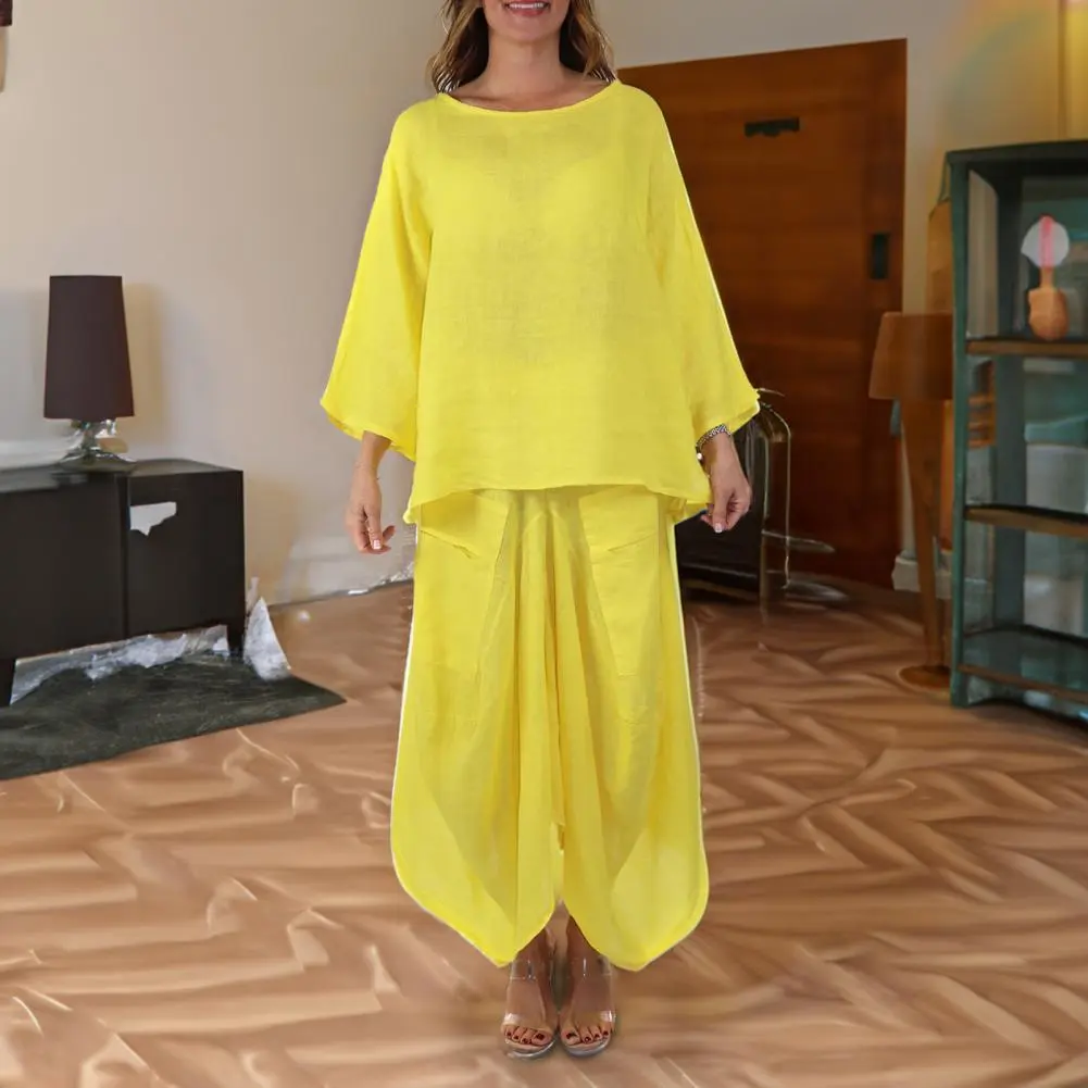 Women's Cotton Linen Irregular Short Sleeve T-shirt Loose Top Midi Skirt Set Summer Women's Suits Casual Pants Two Piece Sets