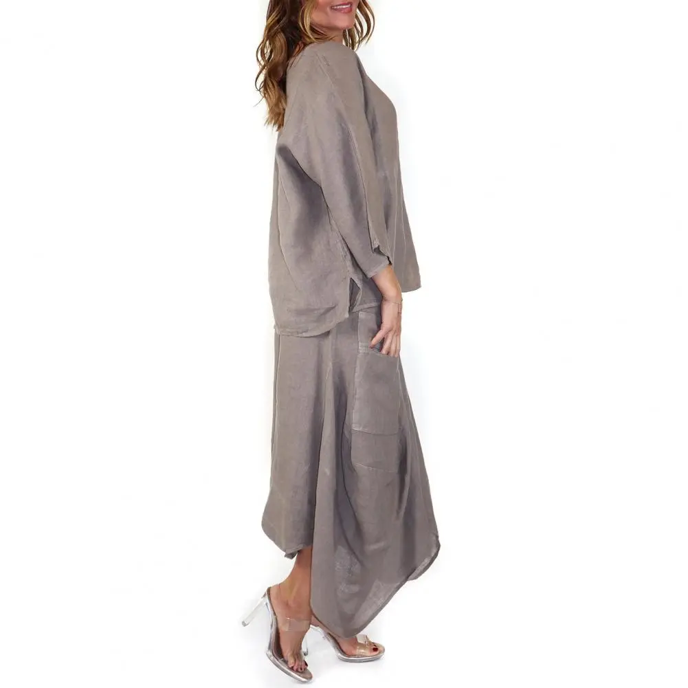 Women's Cotton Linen Irregular Short Sleeve T-shirt Loose Top Midi Skirt Set Summer Women's Suits Casual Pants Two Piece Sets